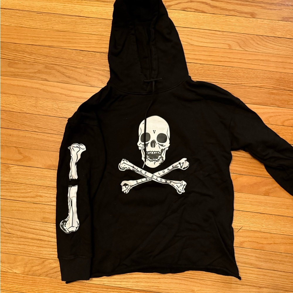 VLONE Black Hoodie with Skull and Bones Design